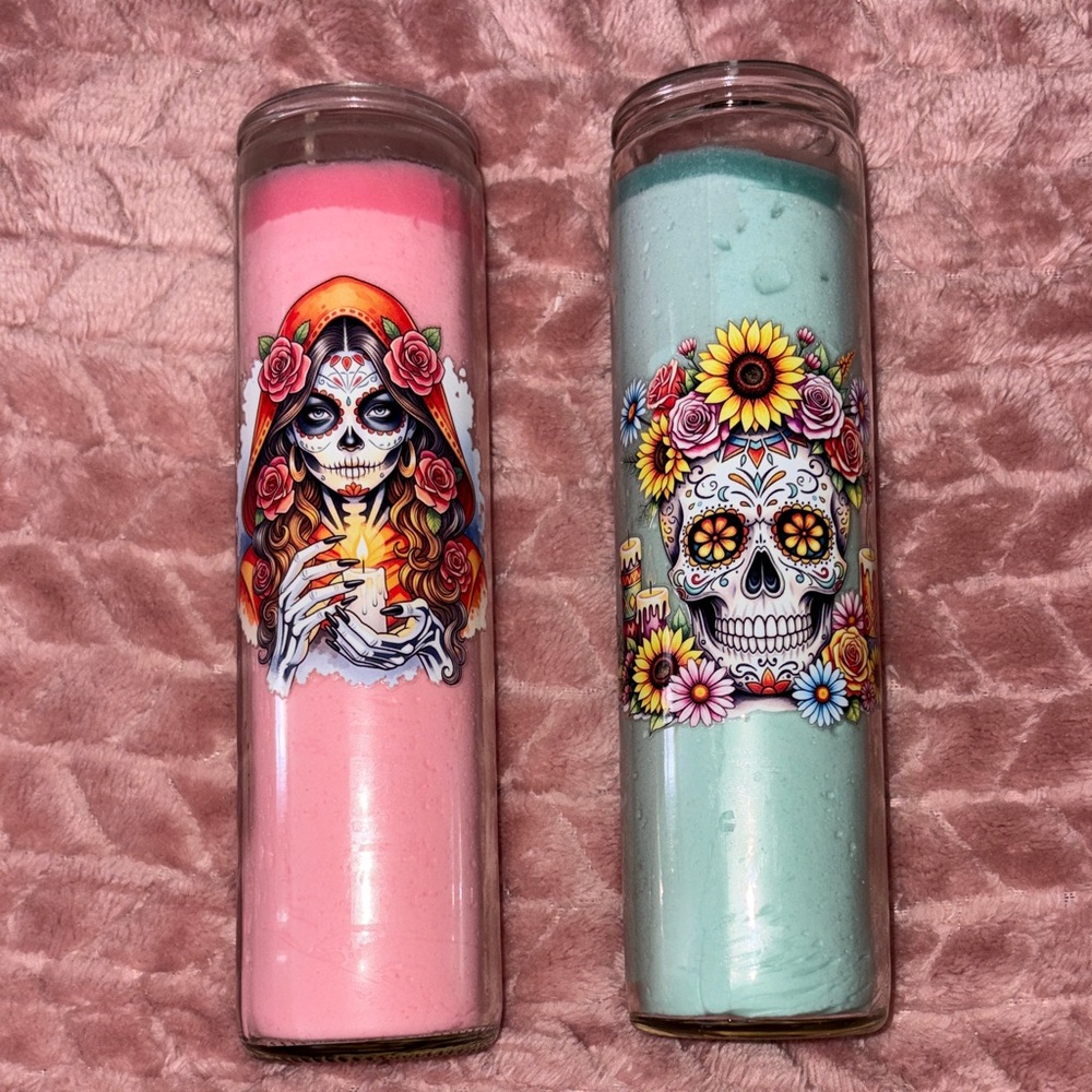 Pink Day of the Dead Scented Bath Candle - Women Bath & Body 2 candles skull